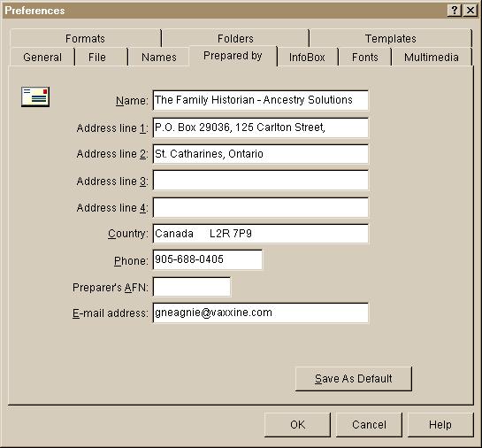 PAF program preferences screen
